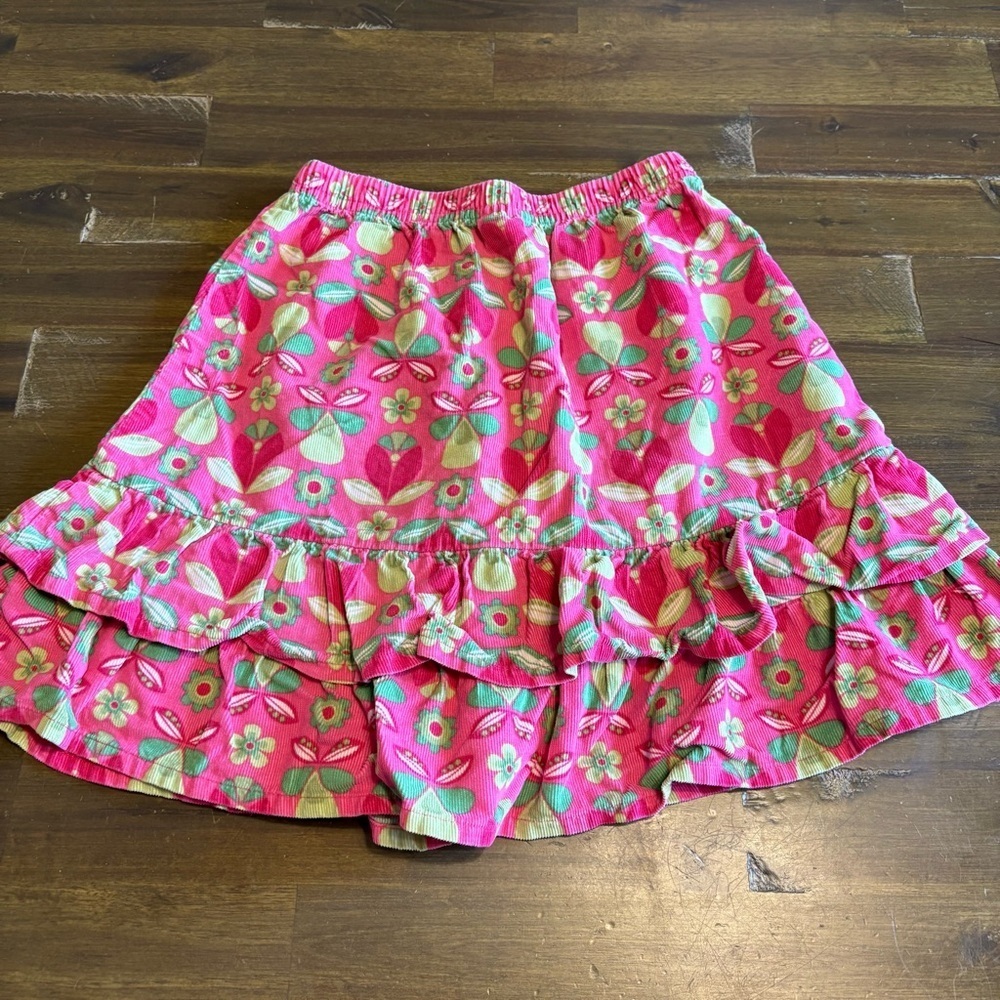 Hanna Andersson Pink Green Girls Ruffle Tiered Skirt Floral Printed 6 7 120 - Picture 3 of 4